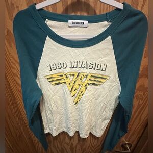 **RARE** Daydreamer Teal and Cream Van Halen 1980 Invasion Long Sleeve Top